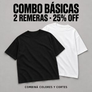 Combo de dos remeras básicas negra y blanca, 25% de descuento