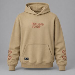Hoodie Love Rituals — Portada sobre fondo gris