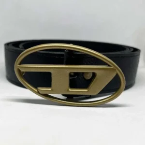 Cinto Ecocuero Negro Hebilla Ovalada D Estilo Diesel Dorada