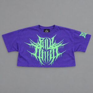 Crop Top Violeta con Verde Paul Marti — Prenda · frente sobre fondo gris