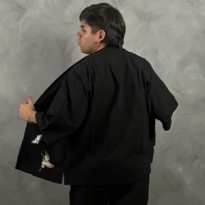 Haori Botan-Tori de Lino Negro