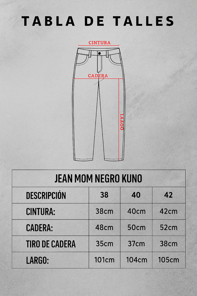 Medidas de Jean Mom Recto Kuro