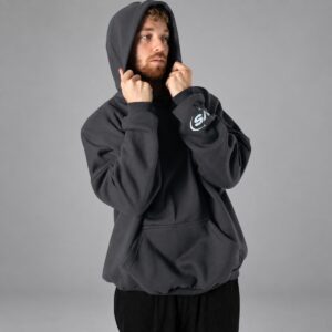 Hoodie Circle VS Acero — Portada sobre fondo gris
