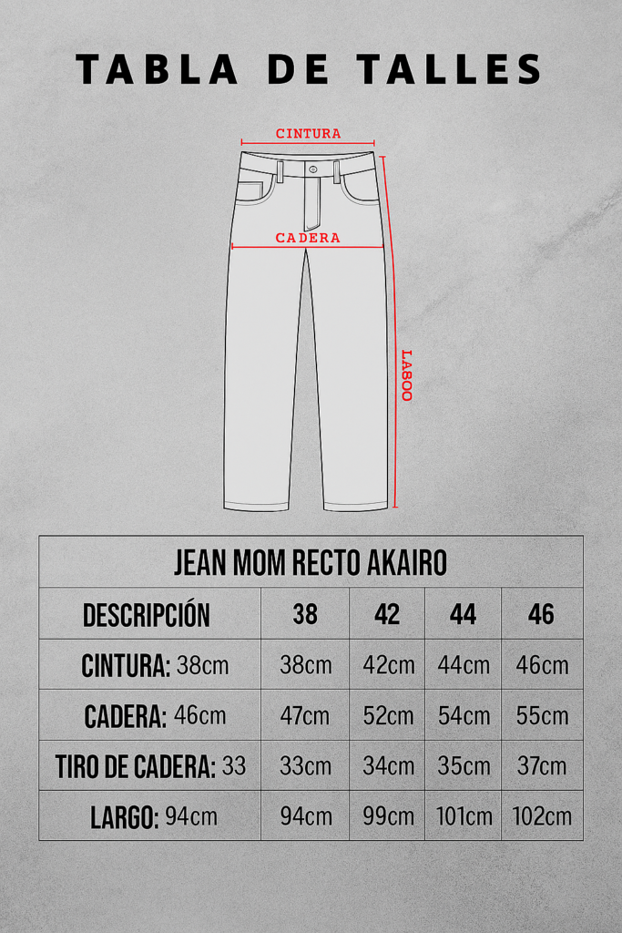 Medidas de Jean Mom Recto Akairo oxidado
