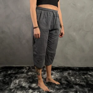 Pantalon de Lino Liso Gris 3/4
