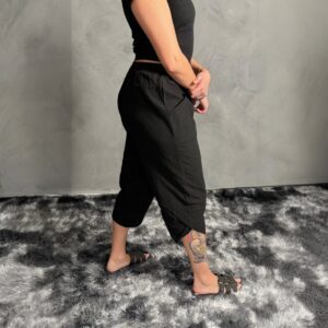 Pantalon de Lino Liso Negro 3/4