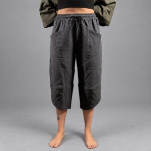 Pantalon de Lino Liso Gris 3/4