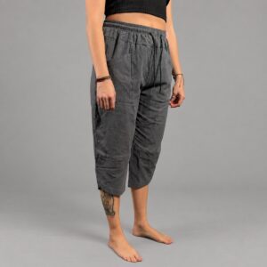 Pantalon de Lino Liso Gris 3/4 - fondo gris