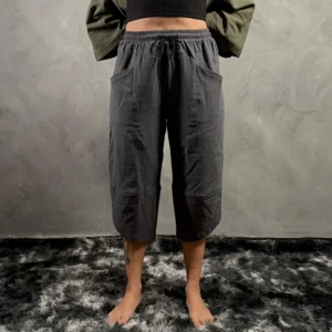 Pantalon de Lino Liso Gris 3/4