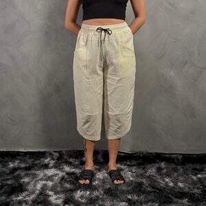 Pantalon de Lino Liso Amarillo 3/4