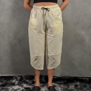 Pantalon de Lino Liso Amarillo 3/4