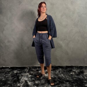 Pantalon de Lino Azul 3/4