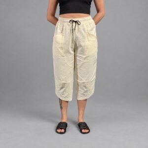 Pantalon de Lino Liso Amarillo 3/4