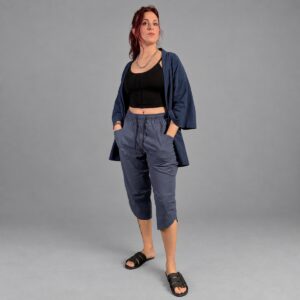 Pantalon de Lino Azul 3/4