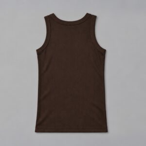 Musculosa Slim Marrón Blanks — Prenda · espalda sobre fondo gris