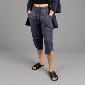 Pantalon de Lino Azul 3/4 - fondo gris