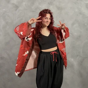 Haori Grullas Olas Carmesí