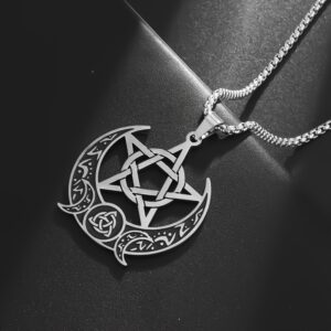 Collar Dije Luna con Pentagrama Nudo Celta