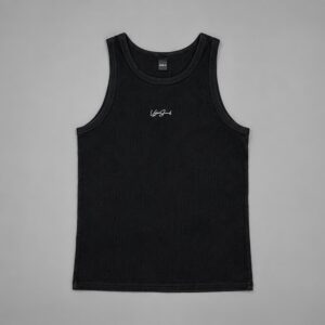 Musculosa Sign Negra Vieja Scul — Prenda · frente sobre fondo gris