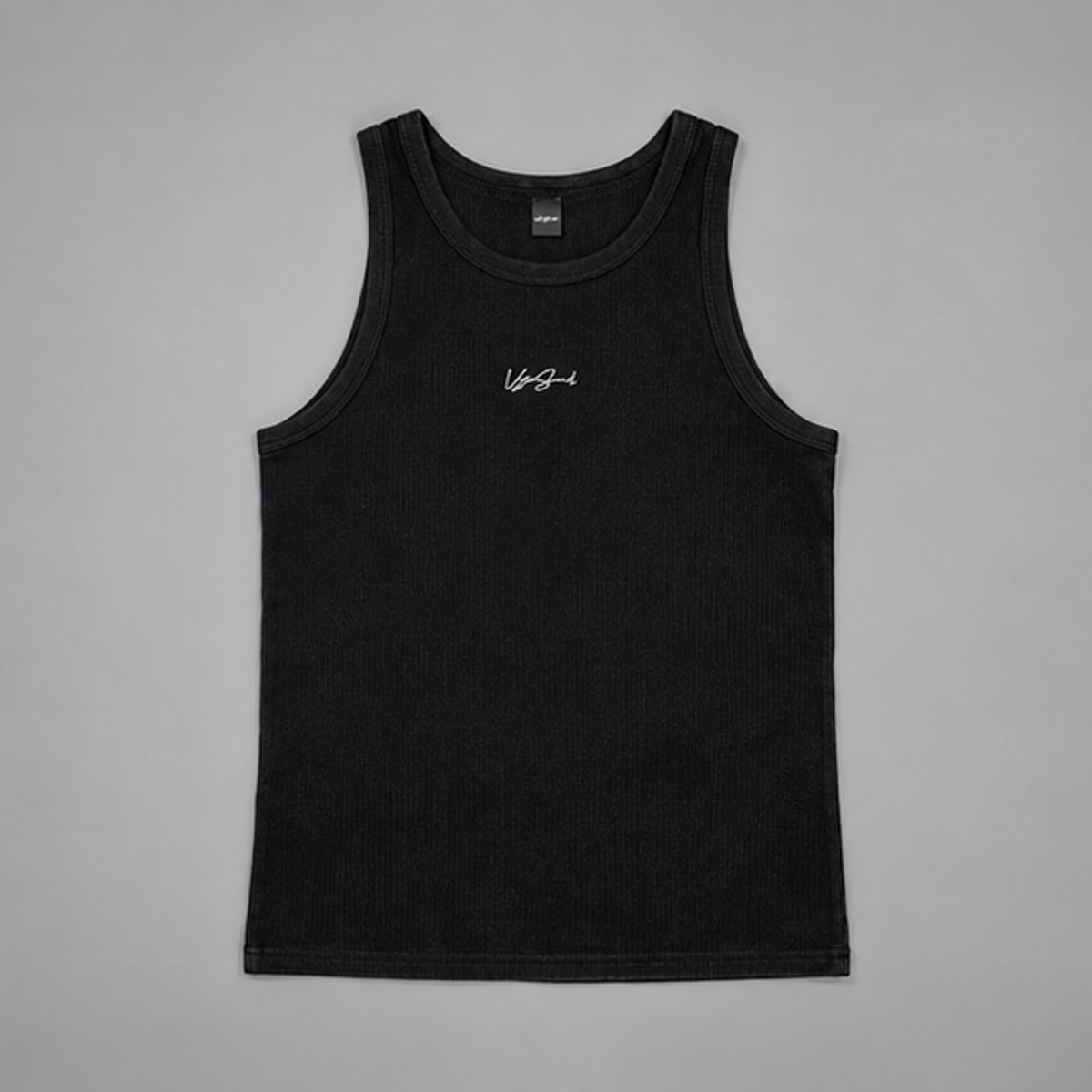 Musculosa Sign Negra Vieja Scul — Prenda · frente sobre fondo gris