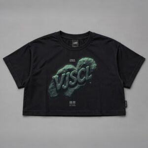 Crop Top Rock Negro — Prenda · frente sobre fondo gris