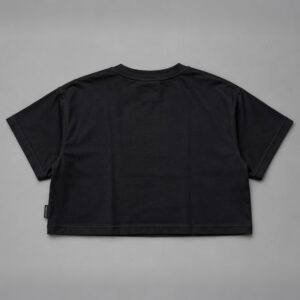 Crop Top Rock Negro — Prenda · espalda sobre fondo gris