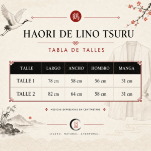 Haori de Lino Bordado Tsuru Gris