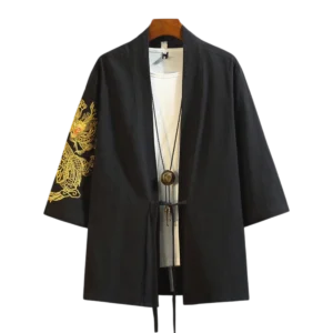Haori de Lino Bordado Dragón Dorado