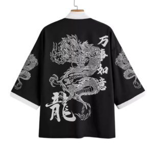 Haori Dragón Kanji Tinta Blanca
