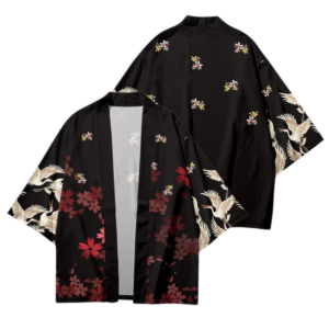 Haori Grullas y Flores Carmesí