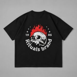 Remera boxy Big negra Rituals — Prenda · espalda sobre fondo gris