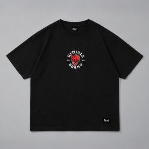 Remera boxy Skull Negra Rituals — Prenda · frente sobre fondo gris