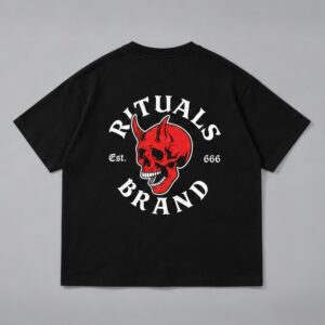 Remera boxy Skull Negra Rituals — Prenda · espalda sobre fondo gris