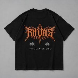 Remera boxy Song negra Rituals — Prenda · espalda sobre fondo gris