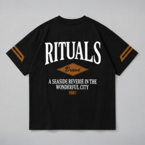 Remera boxy Sysiphus negro Rituals — Prenda · espalda sobre fondo gris