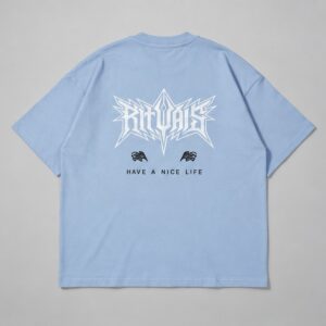 Remera boxy Song pastel blue Rituals — Prenda · espalda sobre fondo gris