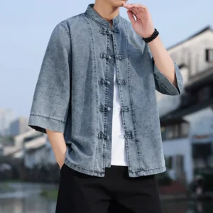 Chaqueta de jean lisa oriental Celeste