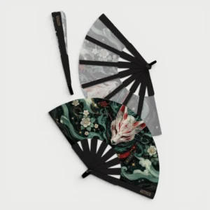 Abanico Kitsune Green con funda