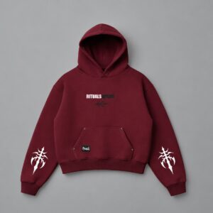 Hoodie Vibe Boxy Bordo Rituals — Portada sobre fondo gris