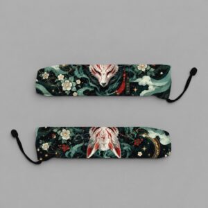 Abanico Kitsune Green con funda - fondo gris