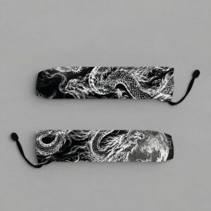 Abanico Dragon Blanco con funda - fondo gris
