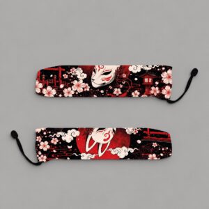 Abanico Hanami Kitsune con funda - fondo gris