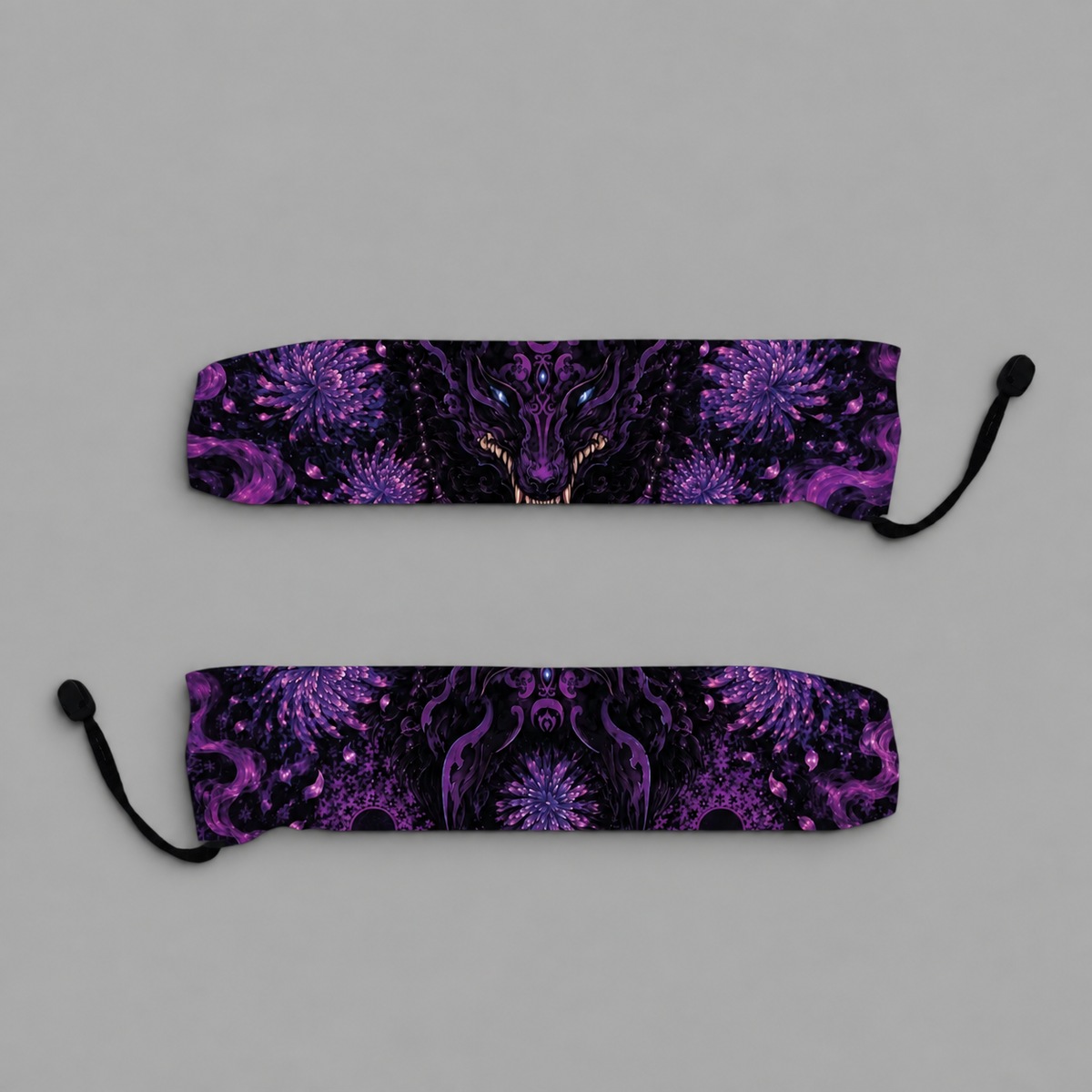 Abanico Oni nebula violeta con funda - fondo gris