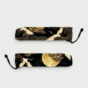 Abanico Grullas luna dorada con funda