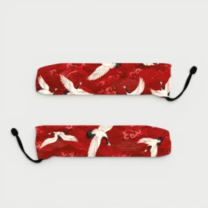 Abanico Grullas Olas Carmesi con funda
