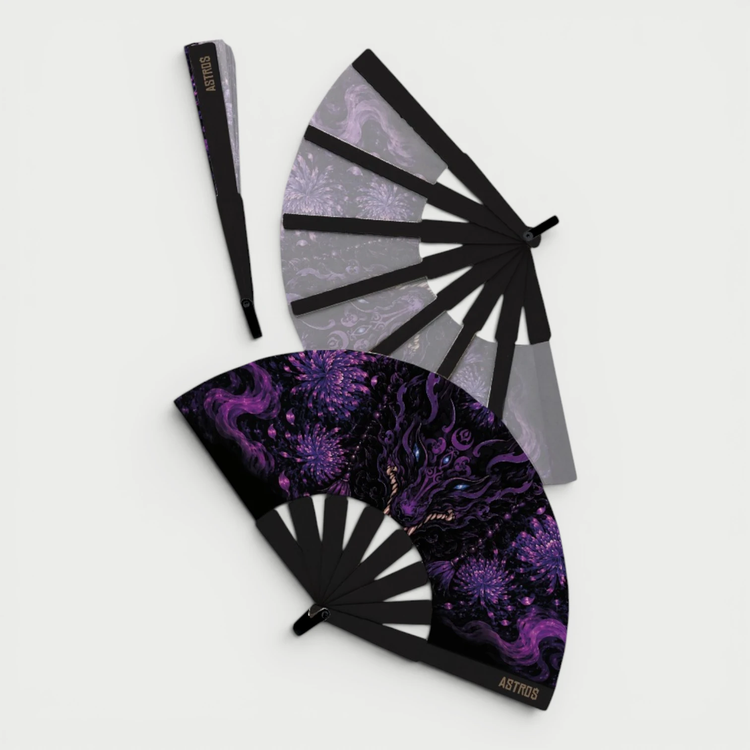Abanico Oni nebula violeta con funda