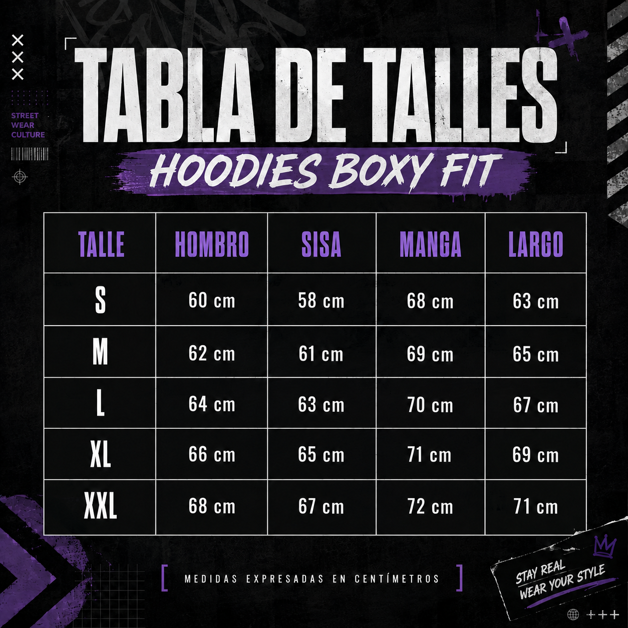 Tabla de medidas de Hoodie Boxy Three Faces black