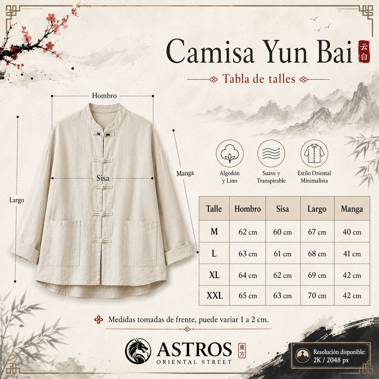 Tabla de medidas de Camisa Yun Bai Beige