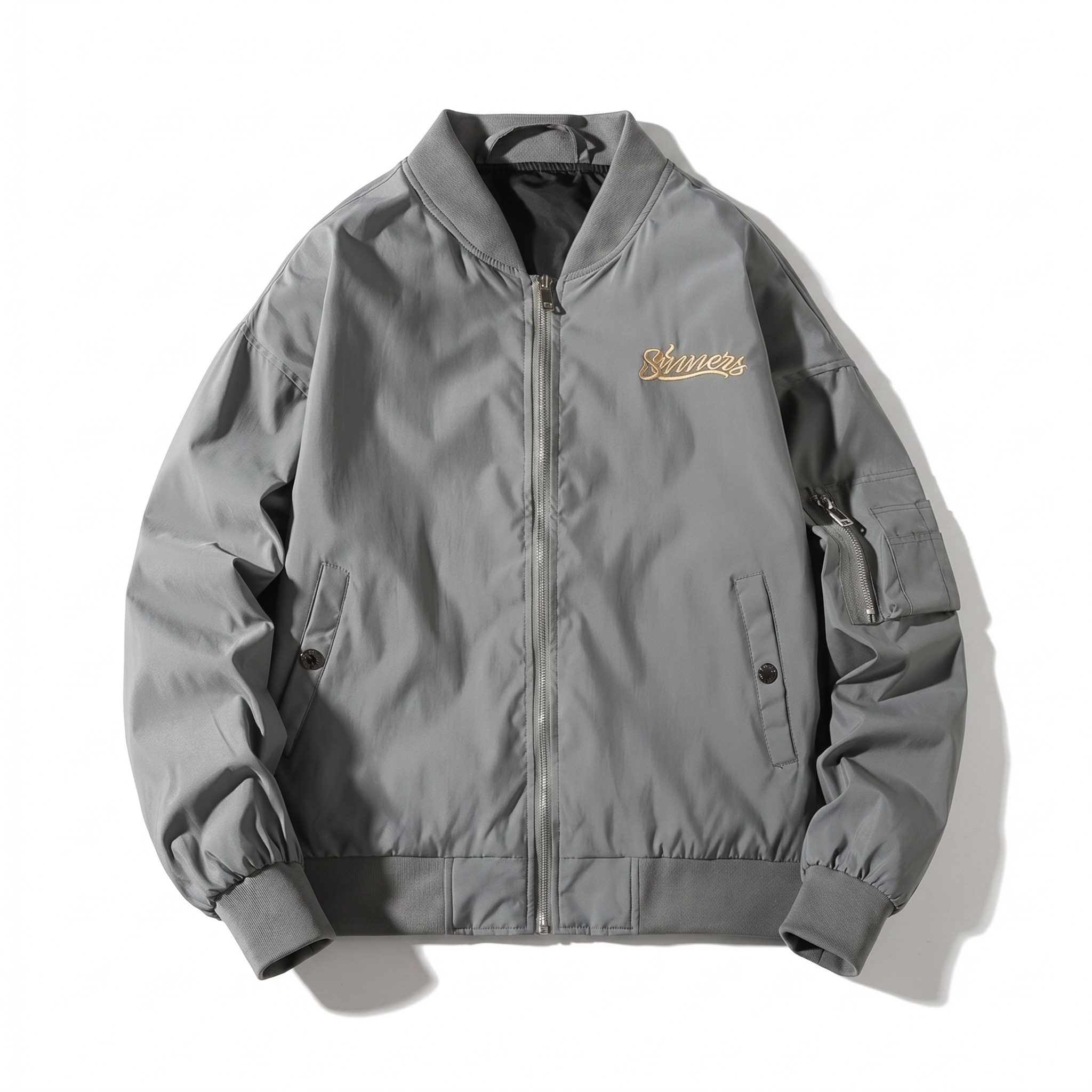 Chaqueta Bomber Sinners Cyber Retro Bordada Gris