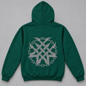 Hoodie Over Iron Chain Verde ingles — Foto secundaria sobre fondo gris